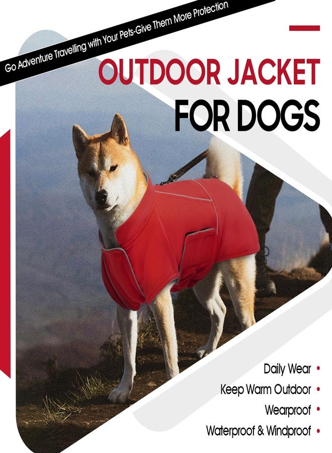 ROZKITCH Dog Raincoat Jacket, Waterproof Sweater with Fleece Liner and Leash Hole Reflective Strip for Small Medium Dog, Adjustable Windproof Poncho Vest for Outdoor Hiking Travel Red M - Image 5